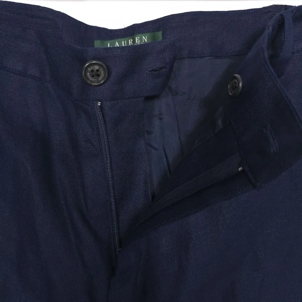 LAUREN RALPH LAUREN‎ New Women’s Pants 16W Navy 100% LINEN Trousers Wide Leg